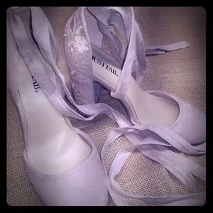 JustFab Embroidered Lace Up Heels